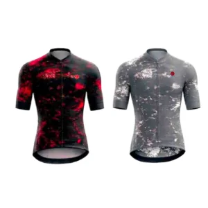 Maillot ciclista Beat BPM en color negro con estampado rojo abstracto y en color gris, vista frontal