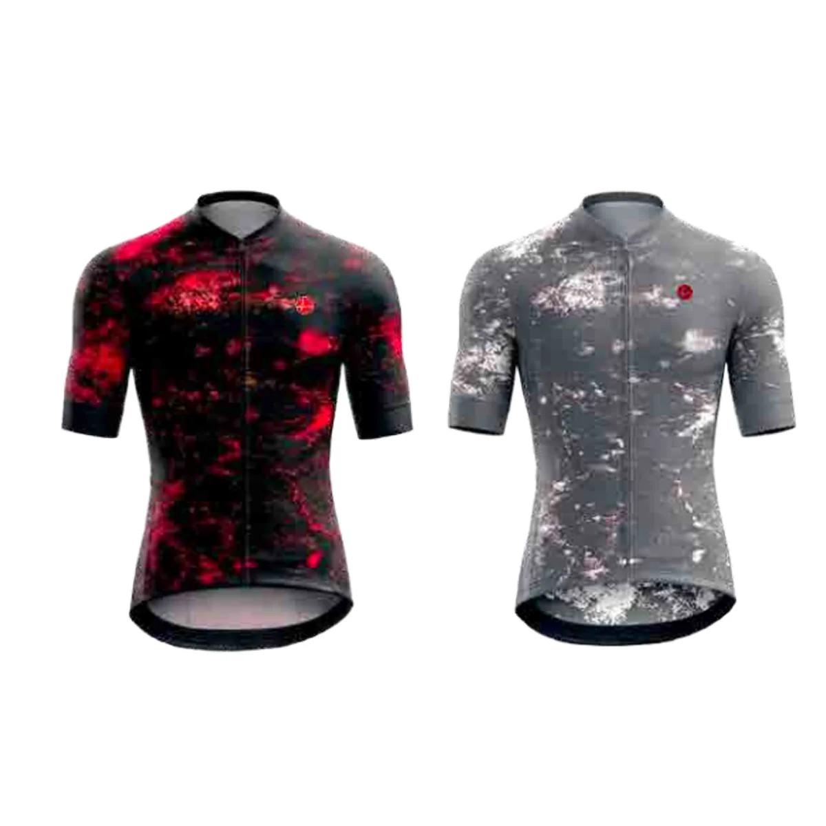 maillot-beat Maillot ciclista Beat BPM en color negro con estampado rojo abstracto y en color gris, vista frontal