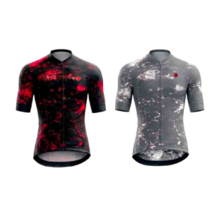 Maillot ciclista Beat BPM en color negro con estampado rojo abstracto y en color gris, vista frontal